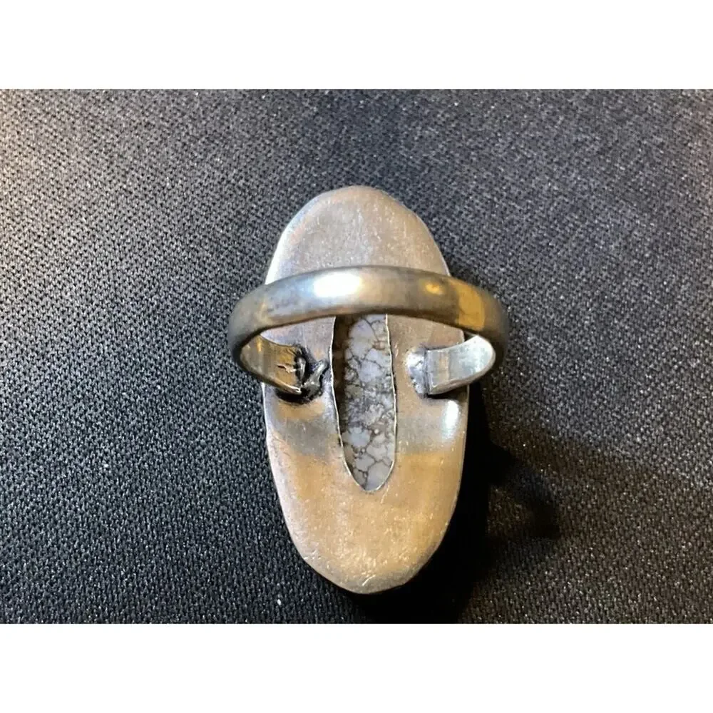 925 Sterling Silver Navajo Wild Horse Manesite Large Oval Ring Size 7